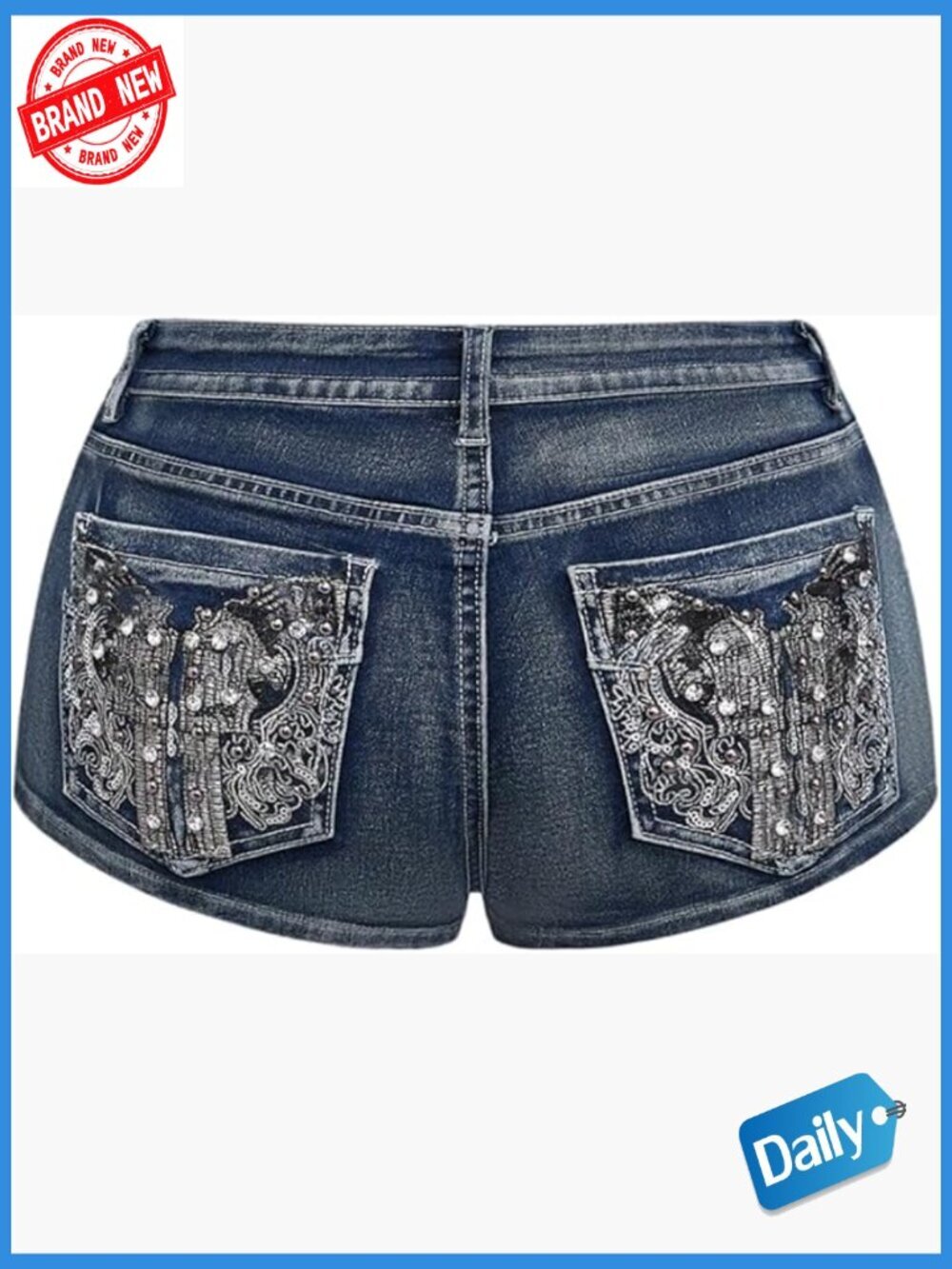 Y2K Sparkly Rhinestone Embroidered Jean Mini Shorts Festival Rave Outfits